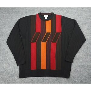 TravelSmith Wool Knit Sweater Men's Large Multi Color Suede Patches